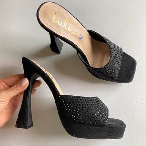 Lulu's Black Studded Platform Mule Heels